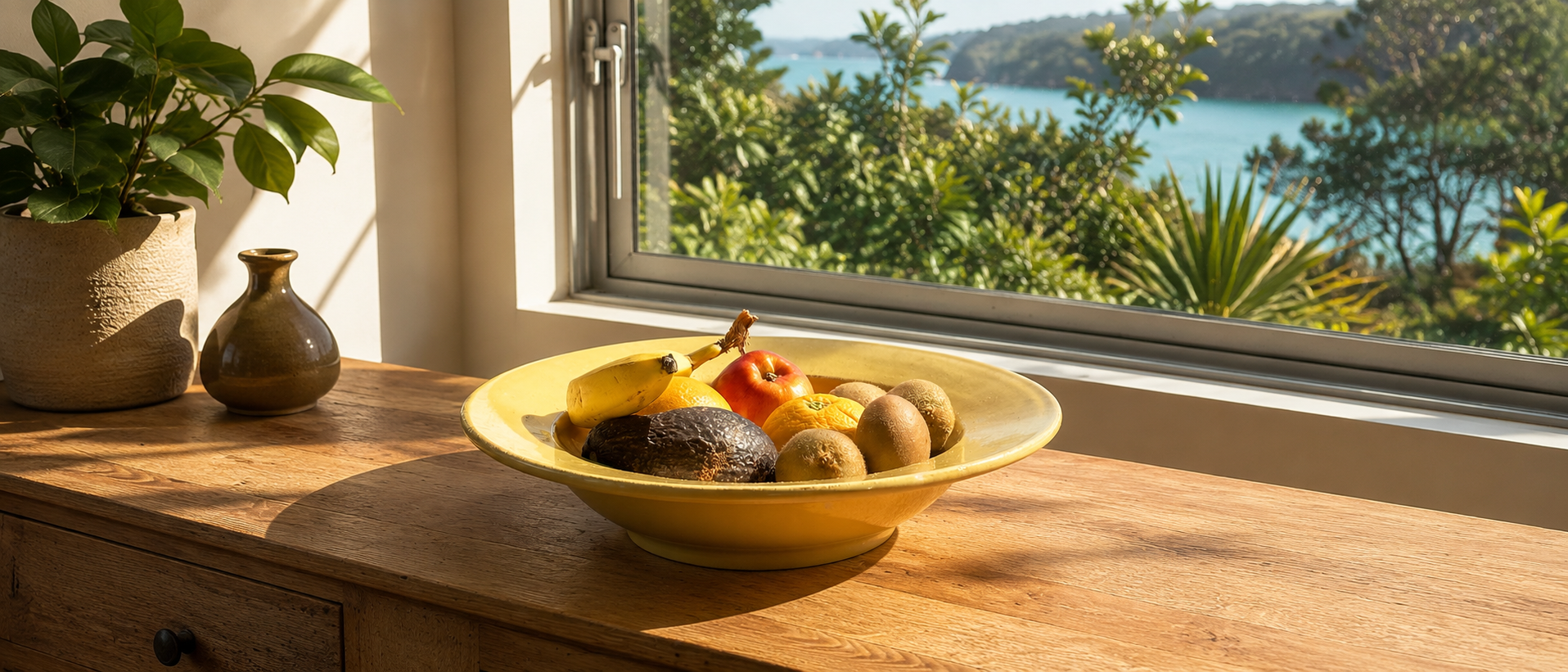 Warm ceramic tableware arranged for everyday dining